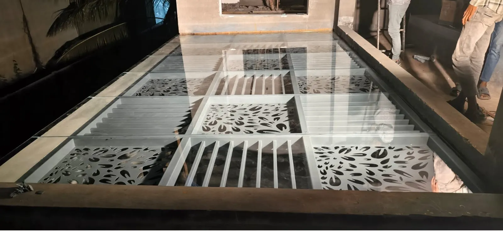 Structural glass skylight and pergola roofing installation on terrace in Bangalore